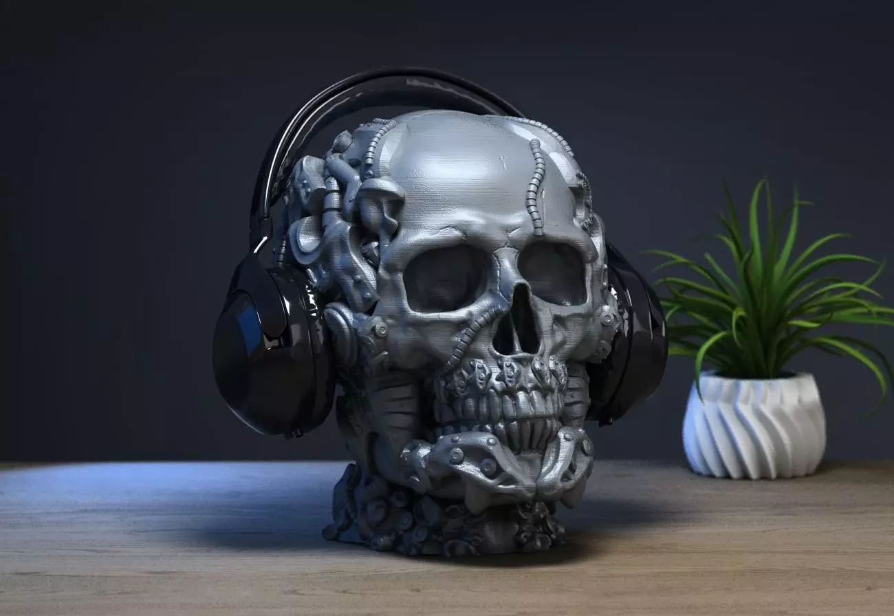 Robot Skull Headphone Stand  Cyborg Headset Stand  3D print model_0