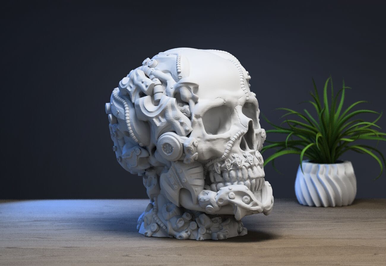 Robot Skull Headphone Stand  Cyborg Headset Stand  3D print model_1