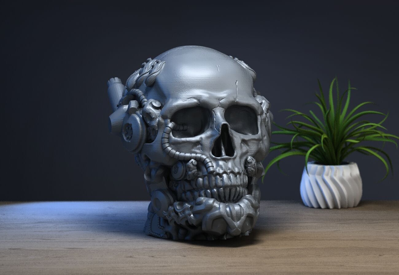 Robot Skull Headphone Stand  Cyborg Headset Stand  3D print model_3