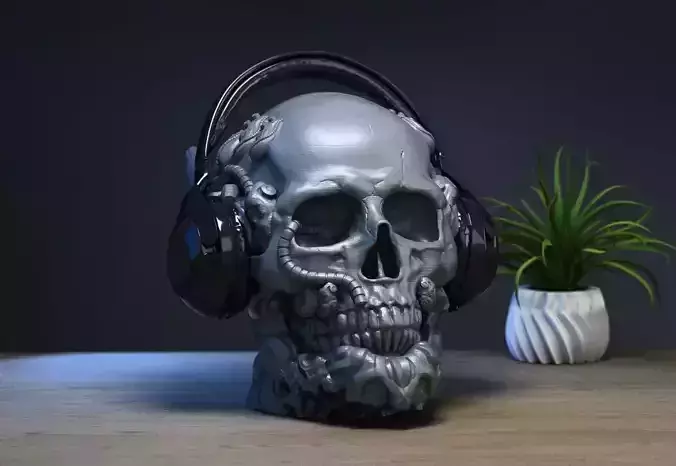 Robot Skull Headphone Stand  Cyborg Headset Stand  3D print model