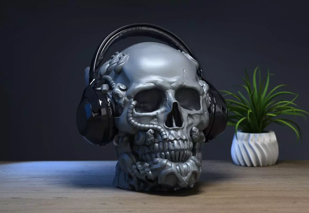 Robot Skull Headphone Stand  Cyborg Headset Stand  3D print model_0