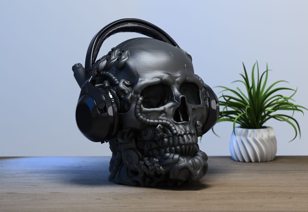 Robot Skull Headphone Stand  Cyborg Headset Stand  3D print model_2