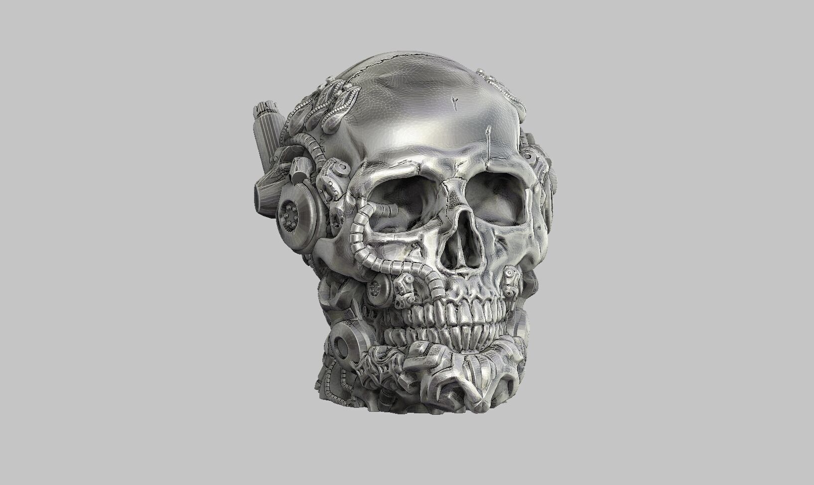 Robot Skull Headphone Stand  Cyborg Headset Stand  3D print model_7