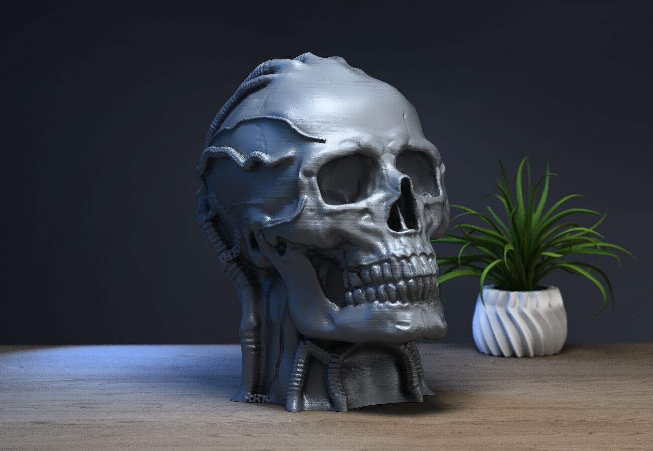 Robot Skull Headphone Stand  Cyborg Headset Stand 3D print model_2