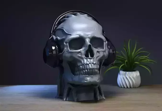 Robot Skull Headphone Stand  Cyborg Headset Stand 3D print model