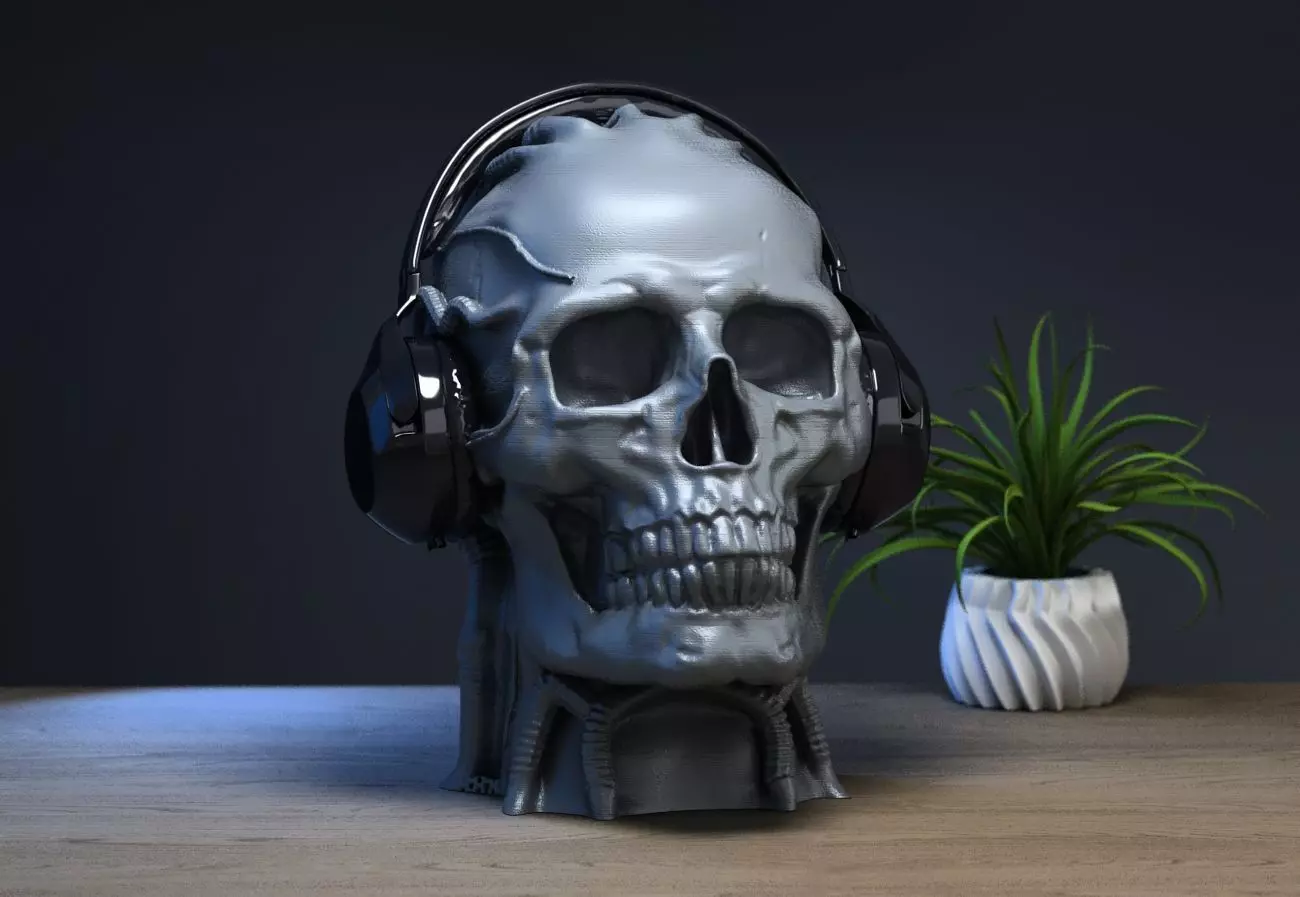Robot Skull Headphone Stand  Cyborg Headset Stand 3D print model_0
