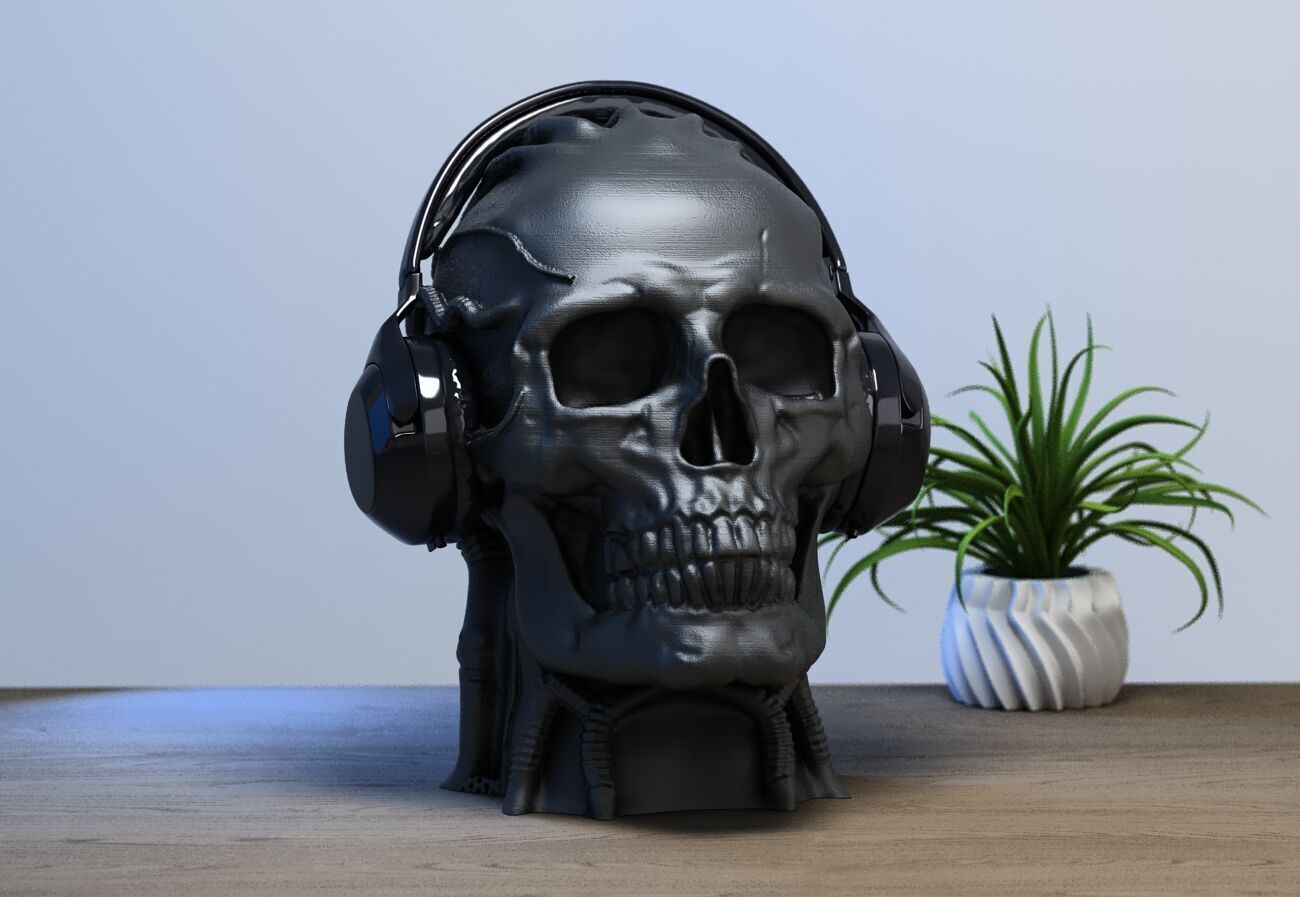 Robot Skull Headphone Stand  Cyborg Headset Stand 3D print model_3