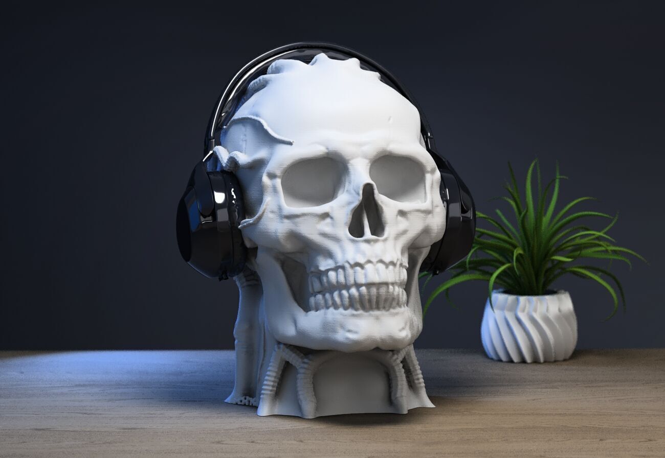 Robot Skull Headphone Stand  Cyborg Headset Stand 3D print model_1