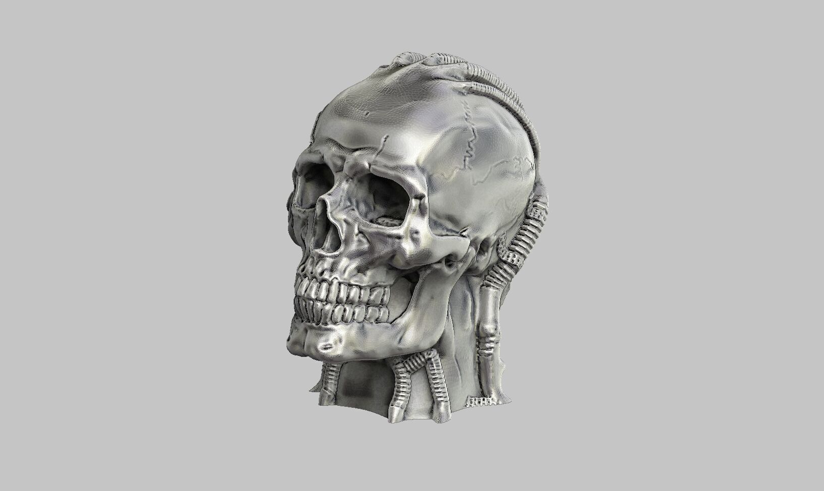Robot Skull Headphone Stand  Cyborg Headset Stand 3D print model_8