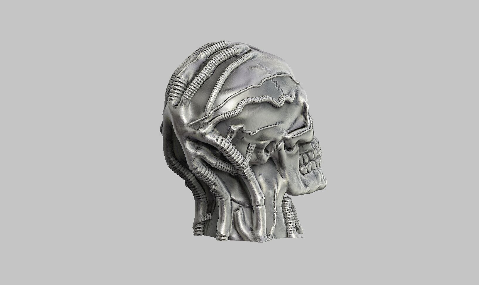 Robot Skull Headphone Stand  Cyborg Headset Stand 3D print model_6