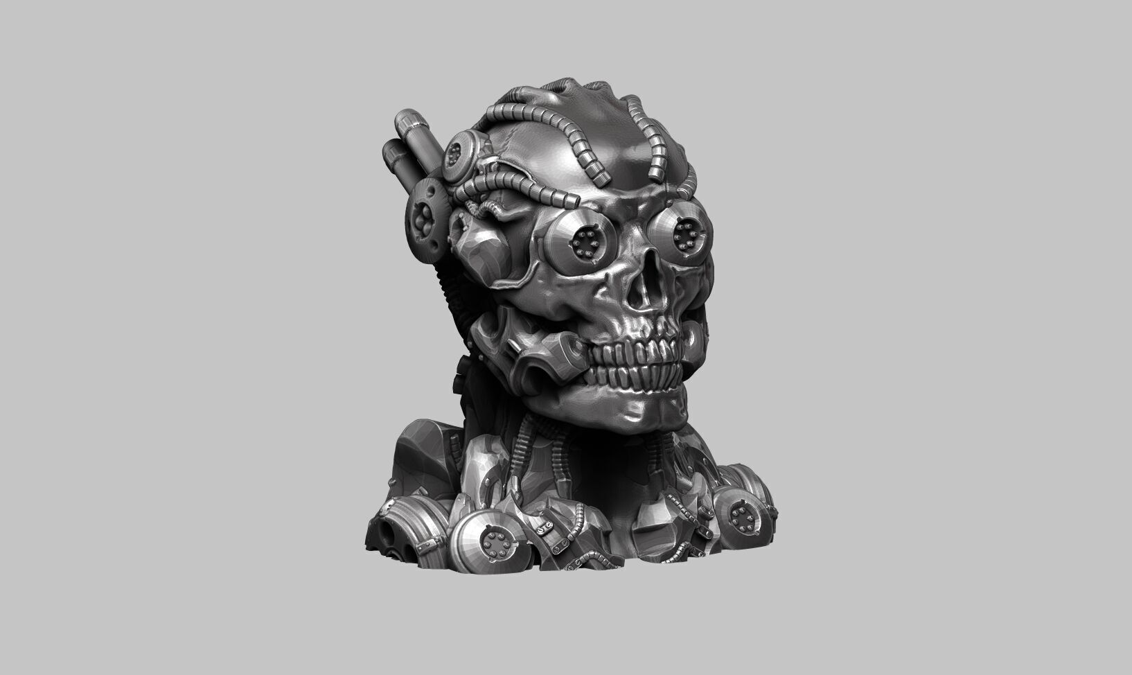 Robot Skull Headphone Stand  Cyborg Headset Stand 3D print model_4