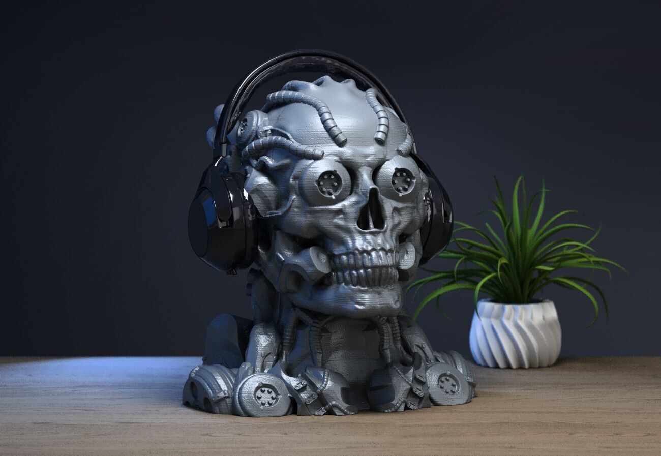 Robot Skull Headphone Stand  Cyborg Headset Stand 3D print model_1