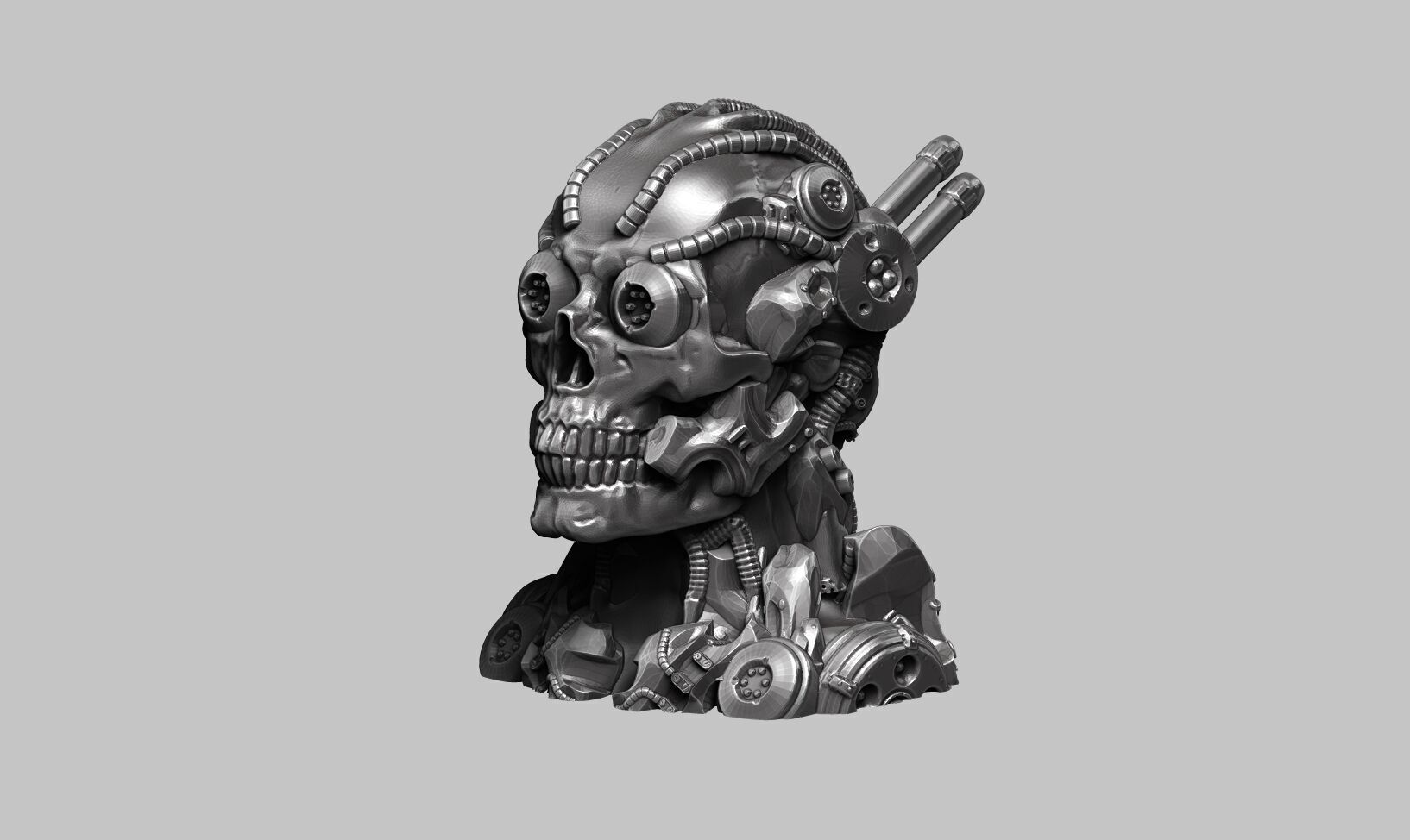 Robot Skull Headphone Stand  Cyborg Headset Stand 3D print model_9