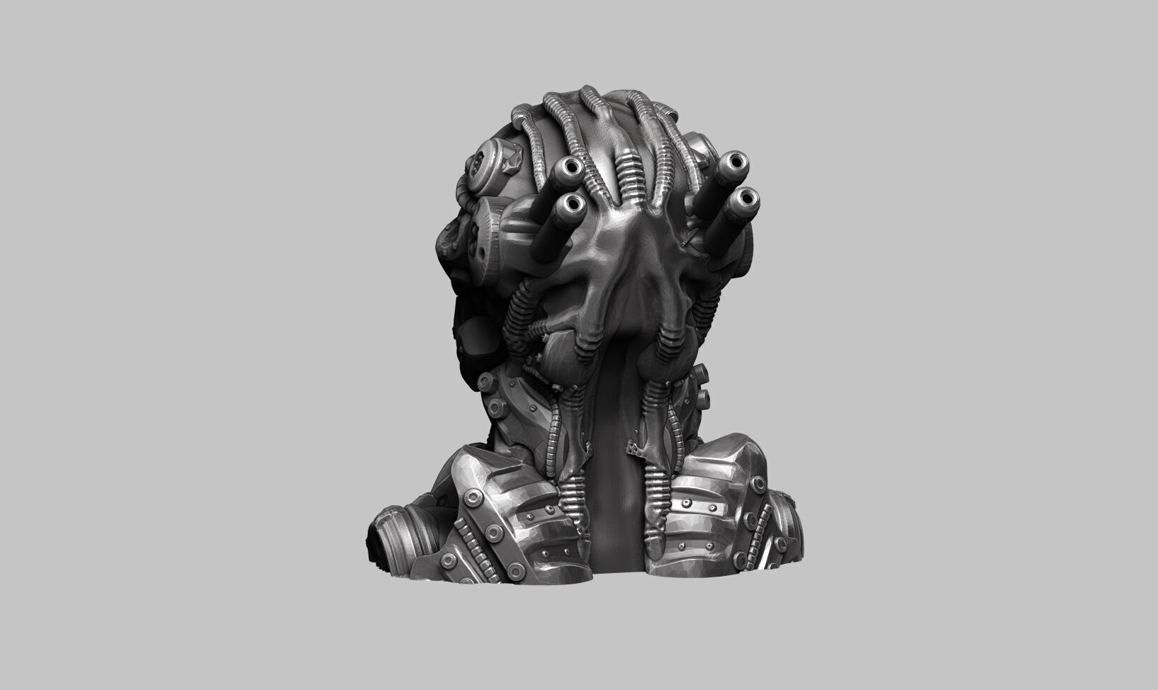 Robot Skull Headphone Stand  Cyborg Headset Stand 3D print model_8