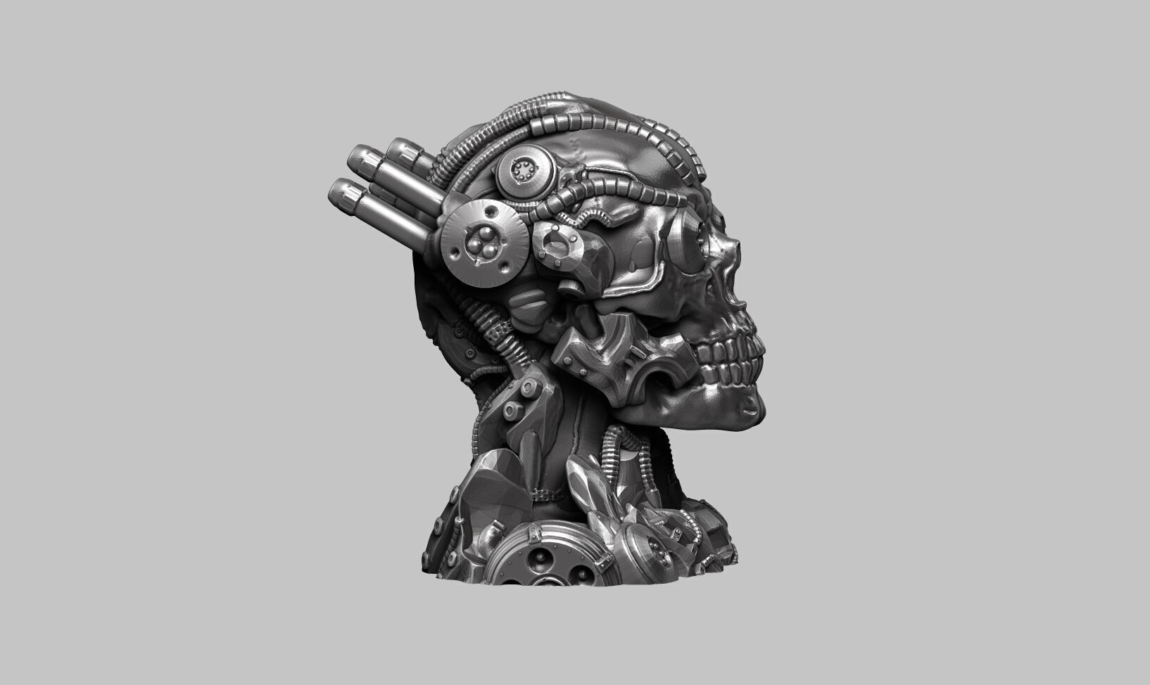 Robot Skull Headphone Stand  Cyborg Headset Stand 3D print model_6