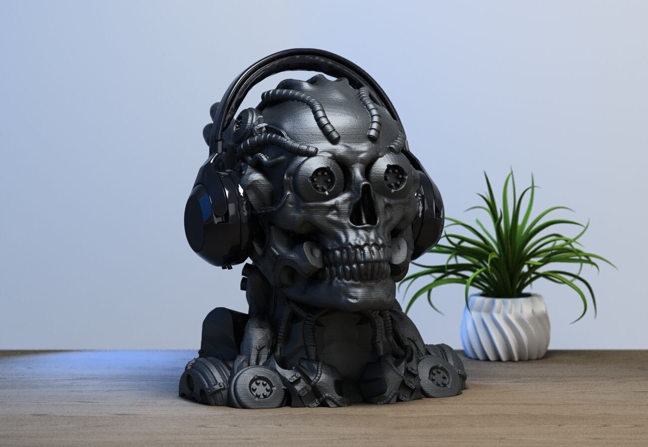 Robot Skull Headphone Stand  Cyborg Headset Stand 3D print model_2