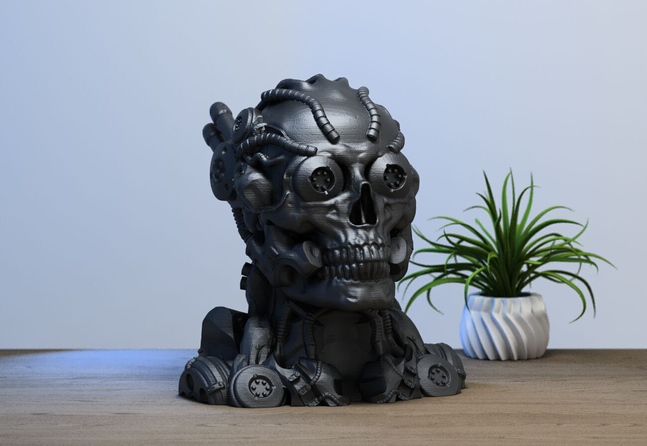 Robot Skull Headphone Stand  Cyborg Headset Stand 3D print model_3