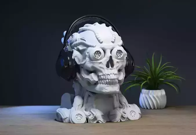 Robot Skull Headphone Stand  Cyborg Headset Stand 3D print model