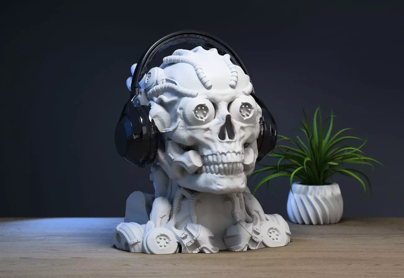Robot Skull Headphone Stand  Cyborg Headset Stand 3D print model_0