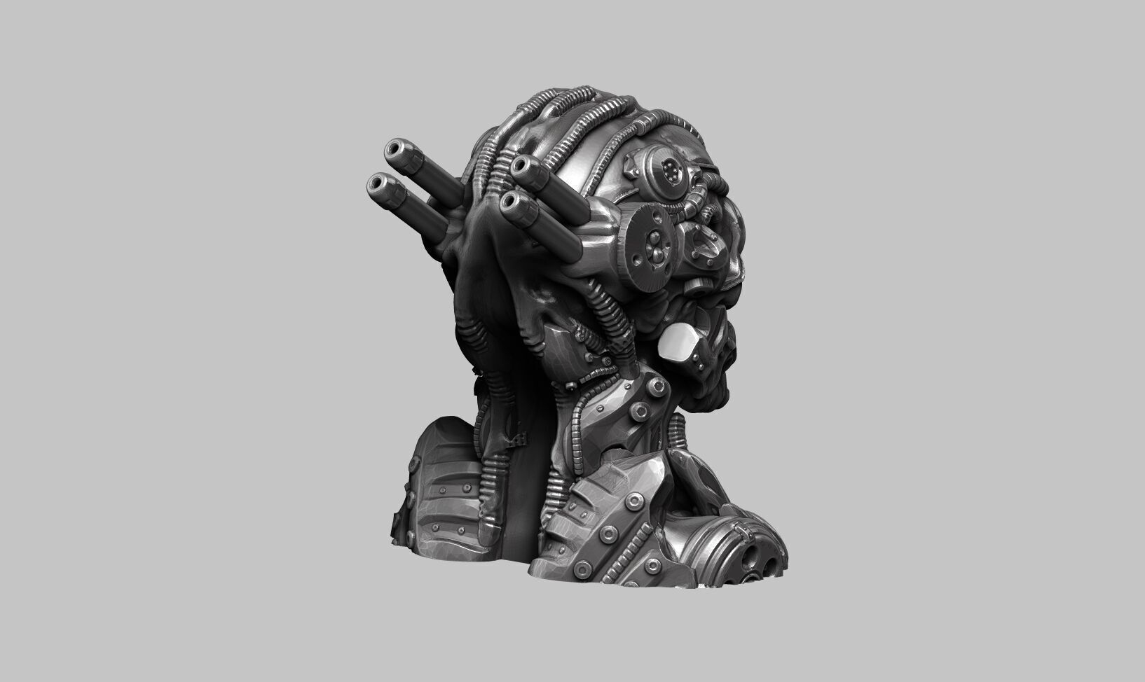 Robot Skull Headphone Stand  Cyborg Headset Stand 3D print model_7