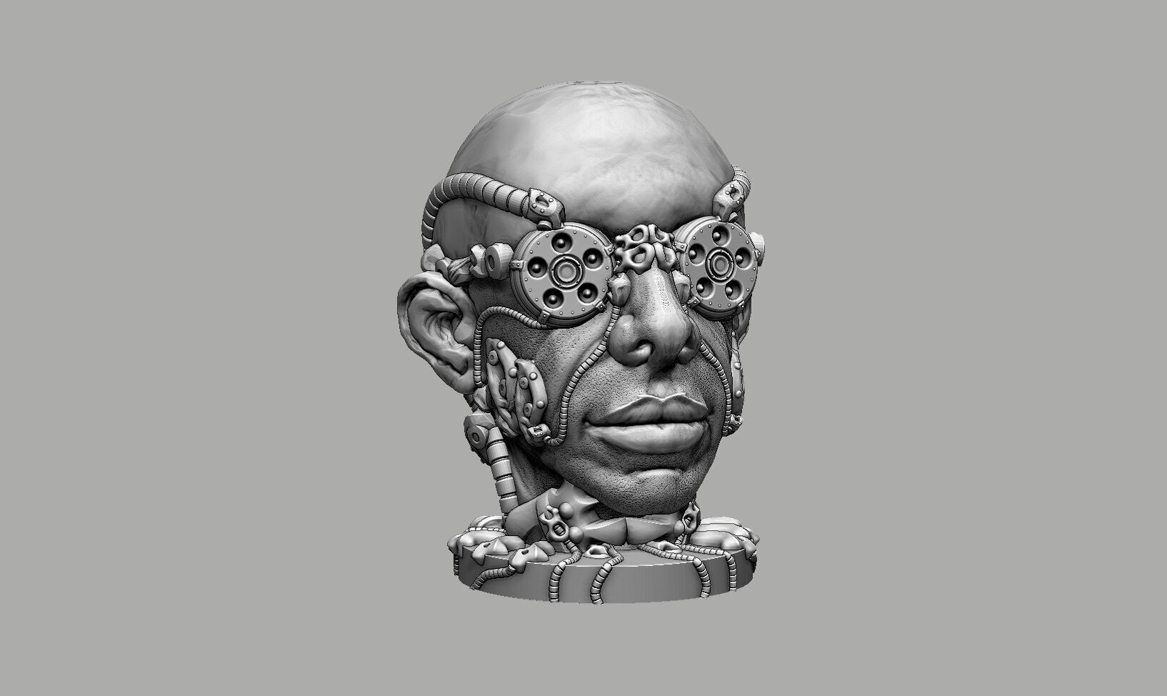 Robot human head Headphone Stand  Cyborg Headset Stand 3D print model_3