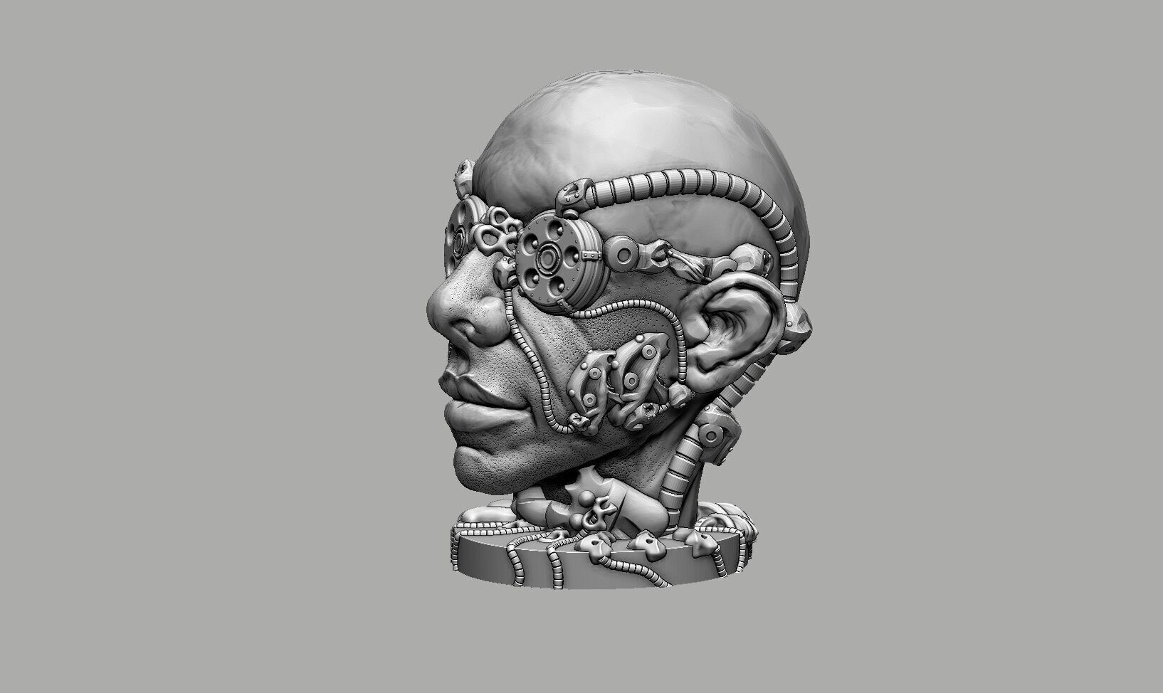 Robot human head Headphone Stand  Cyborg Headset Stand 3D print model_7