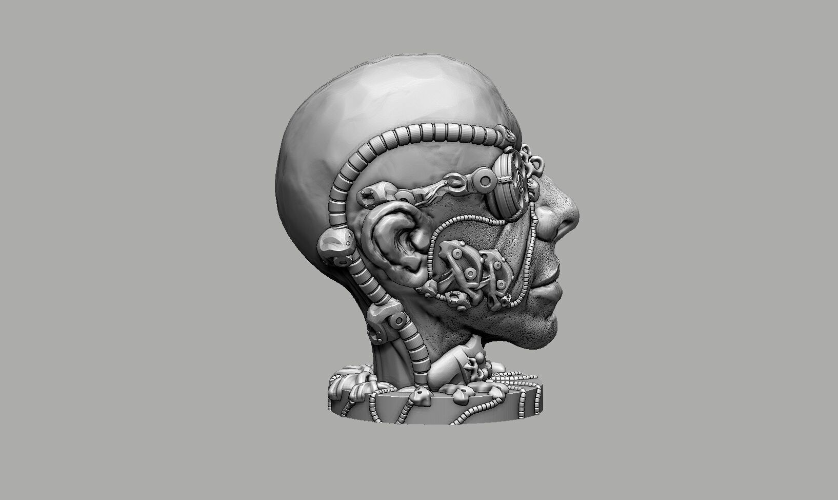 Robot human head Headphone Stand  Cyborg Headset Stand 3D print model_5