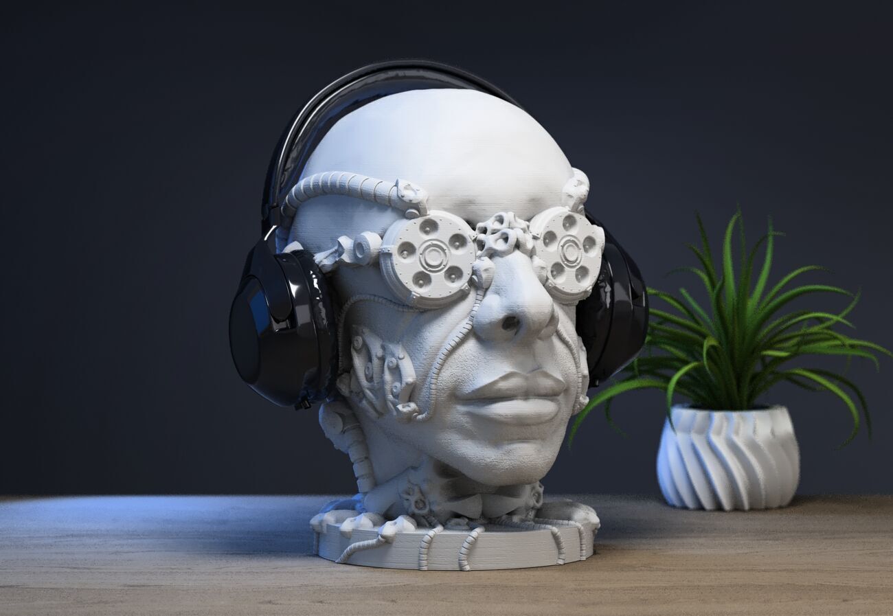 Robot human head Headphone Stand  Cyborg Headset Stand 3D print model_1