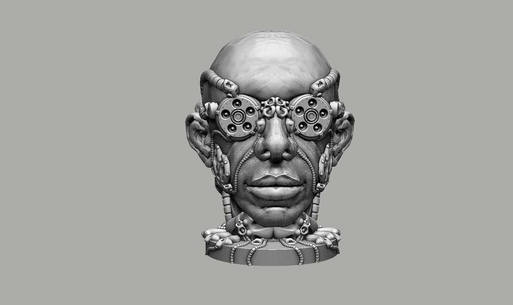 Robot human head Headphone Stand  Cyborg Headset Stand 3D print model_8