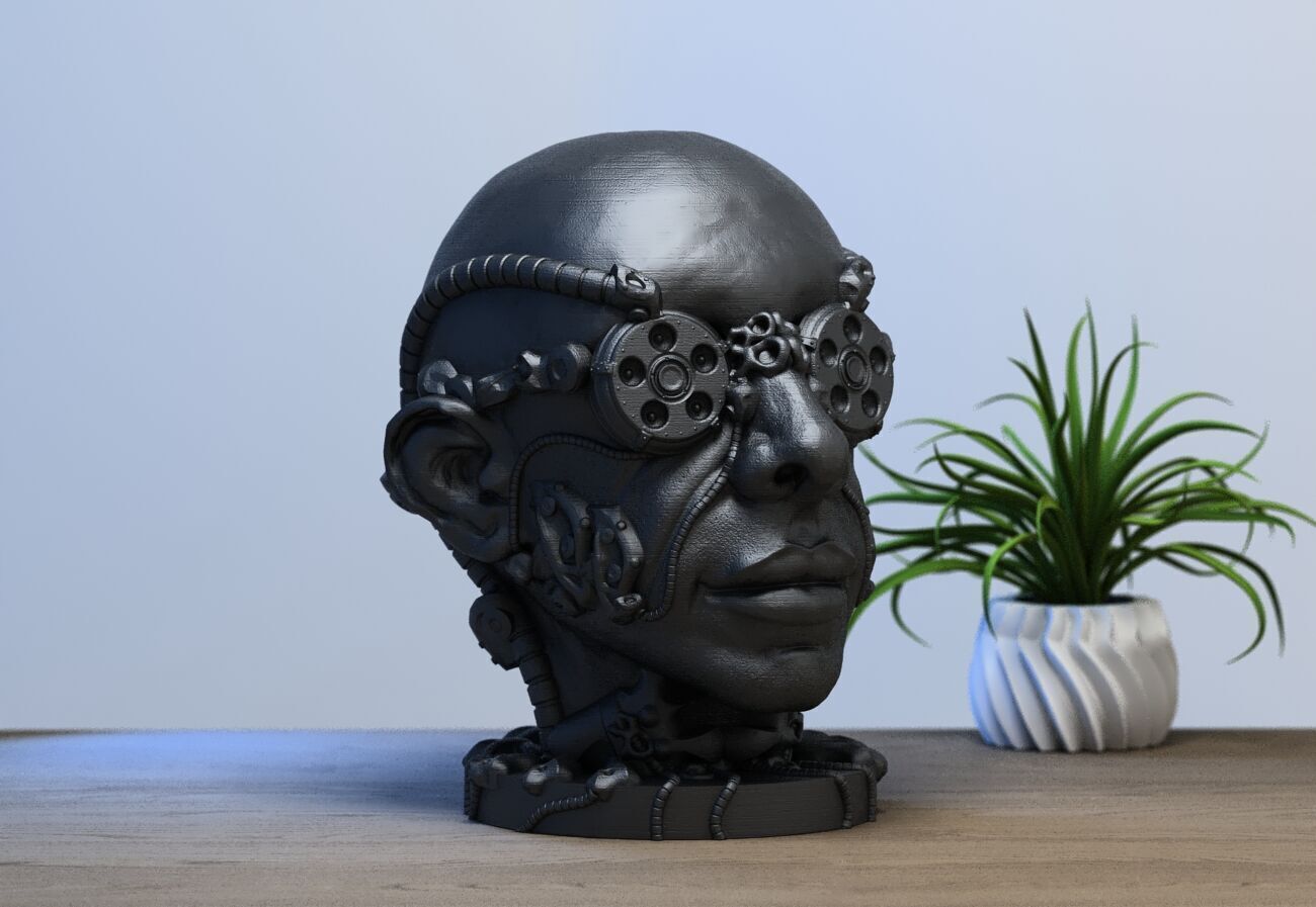 Robot human head Headphone Stand  Cyborg Headset Stand 3D print model_2
