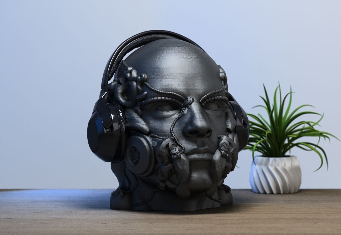 Robot human head Headphone Stand  Cyborg Headset Stand  3D print model_2