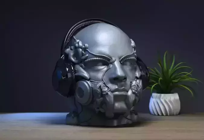 Robot human head Headphone Stand  Cyborg Headset Stand  3D print model