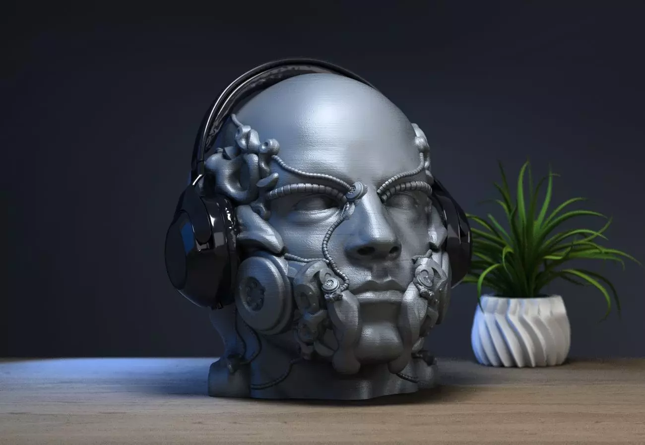 Robot human head Headphone Stand  Cyborg Headset Stand  3D print model_0