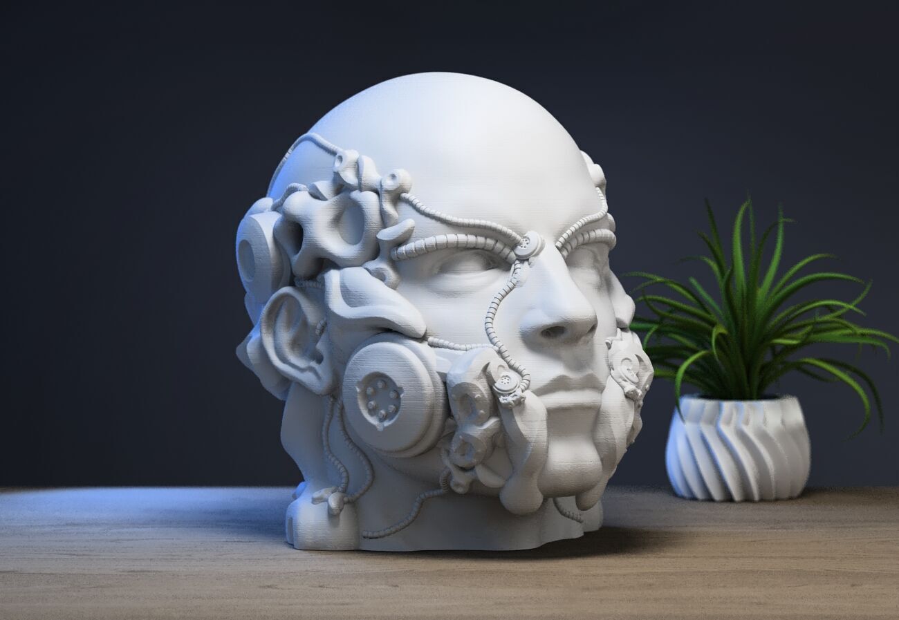 Robot human head Headphone Stand  Cyborg Headset Stand  3D print model_1