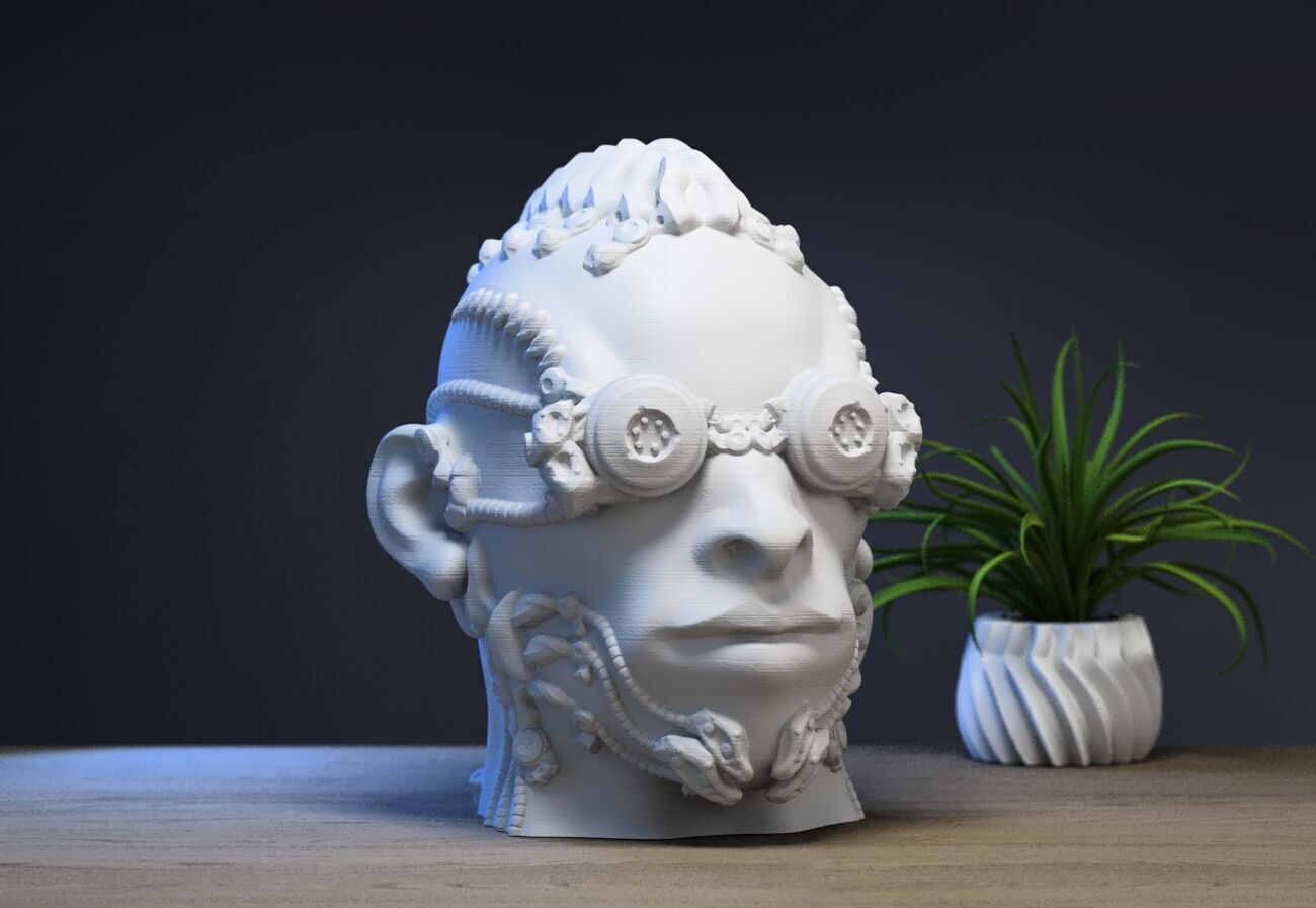 Robot human head Headphone Stand  Cyborg Headset Stand  3D print model_1