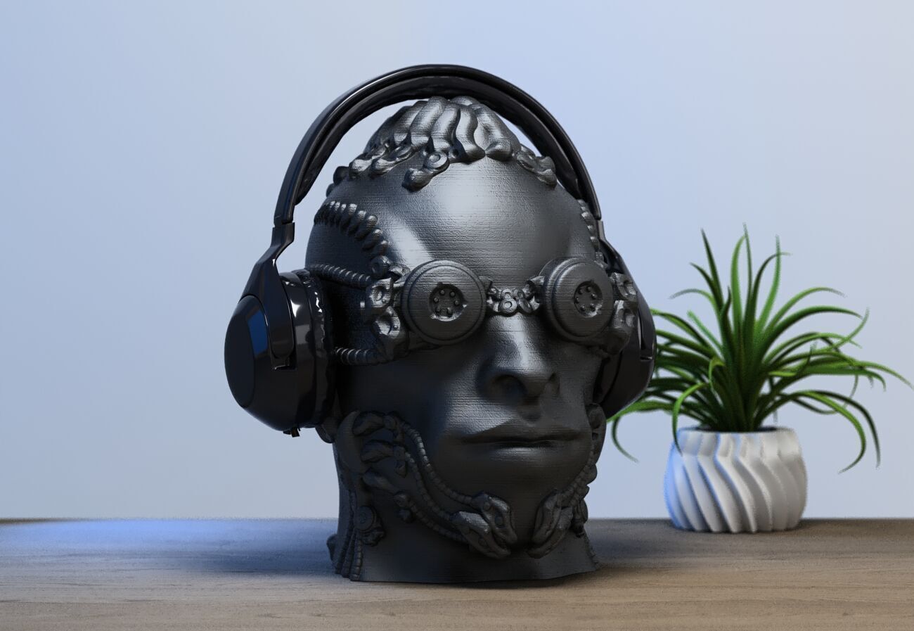 Robot human head Headphone Stand  Cyborg Headset Stand  3D print model_3