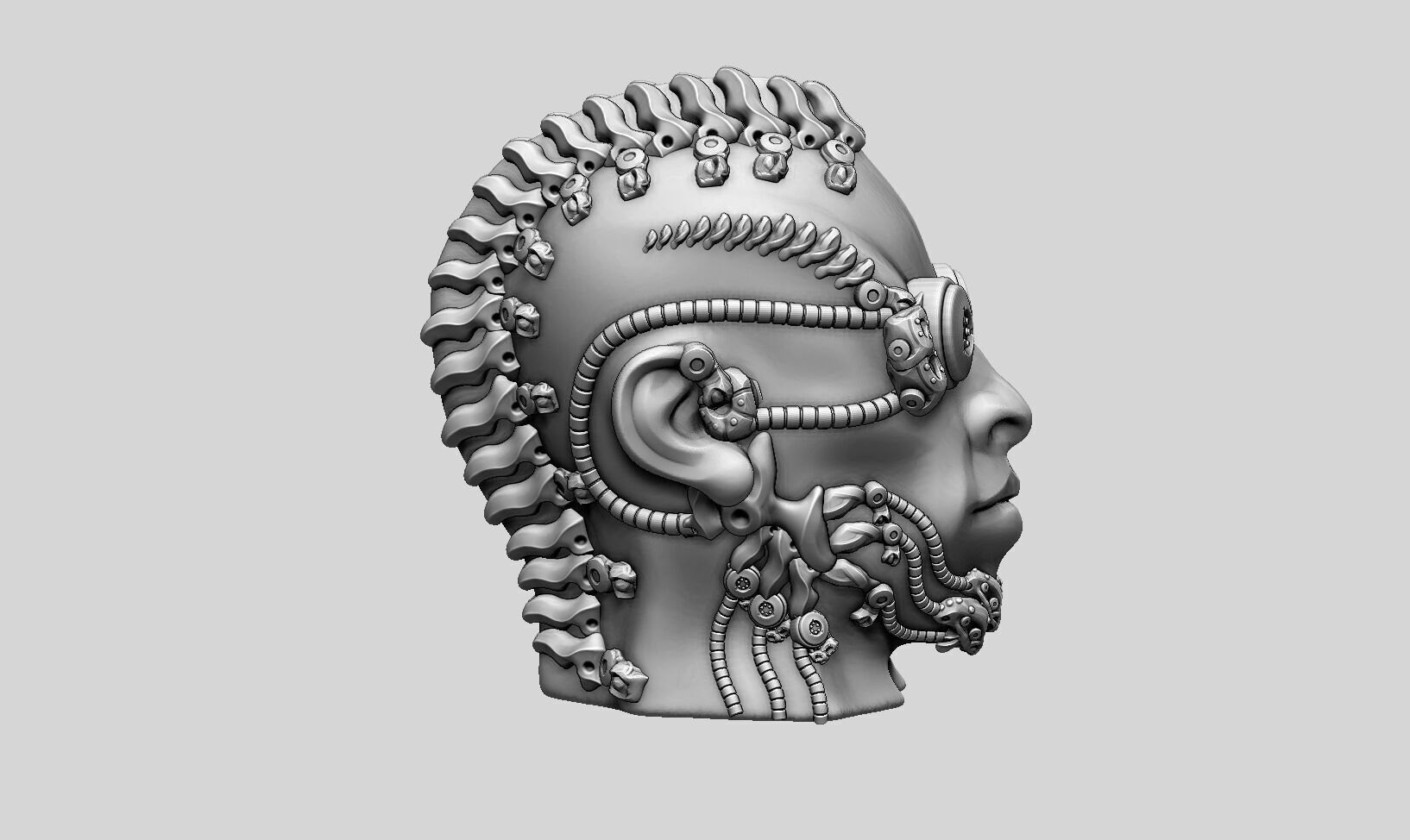 Robot human head Headphone Stand  Cyborg Headset Stand  3D print model_12