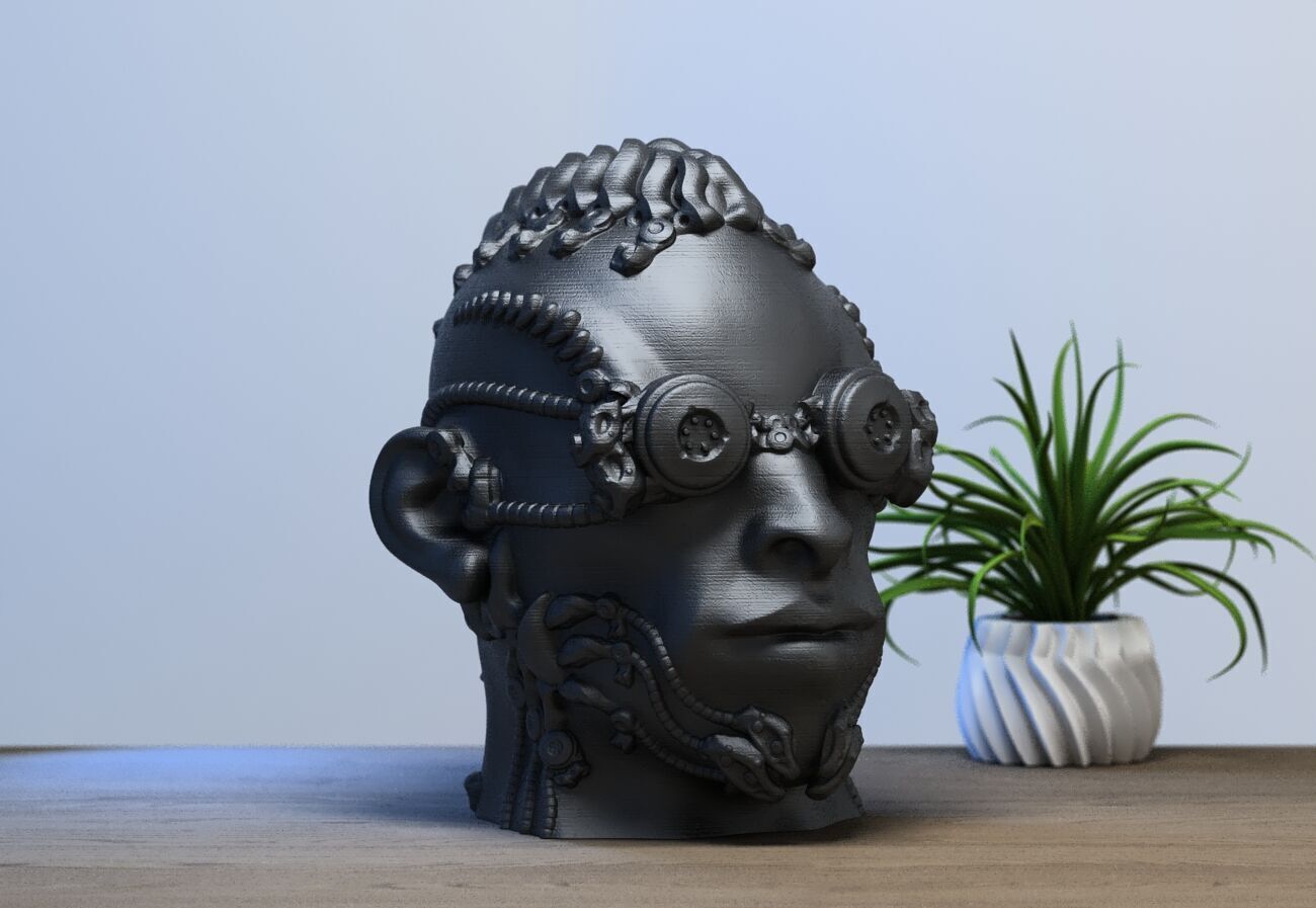 Robot human head Headphone Stand  Cyborg Headset Stand  3D print model_2