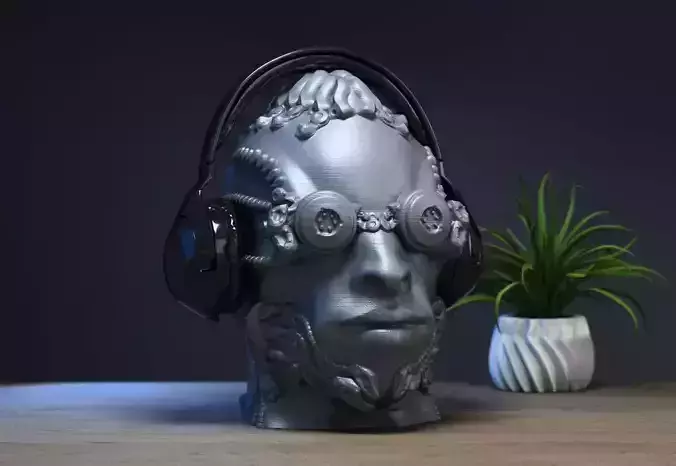 Robot human head Headphone Stand  Cyborg Headset Stand  3D print model