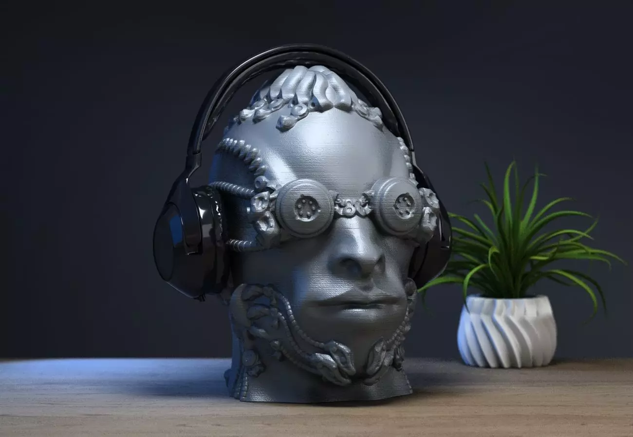Robot human head Headphone Stand  Cyborg Headset Stand  3D print model_0