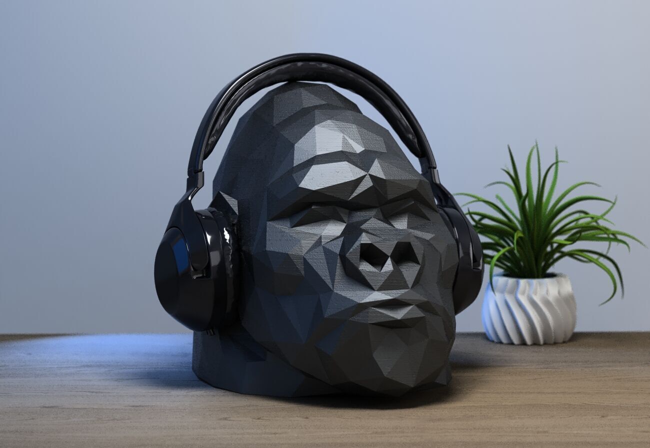 Low Poly gorilla Headphone Stand gorilla Headset Stand  3D print model_1