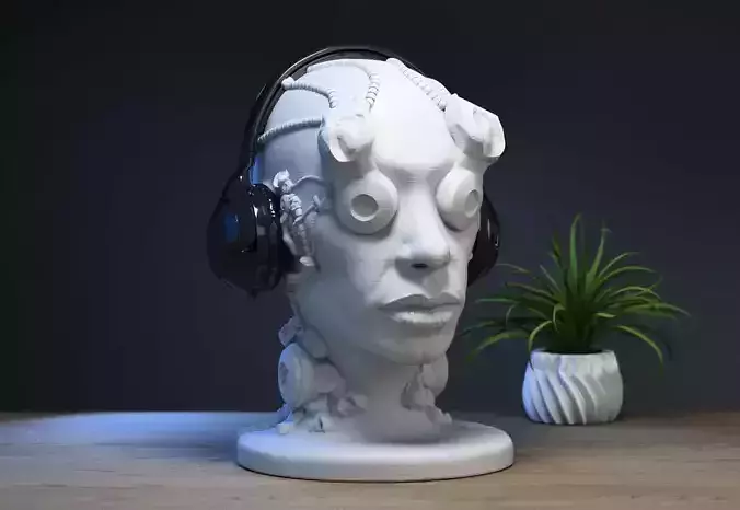 Robot human head Headphone Stand  Cyborg Headset Stand 3D print model