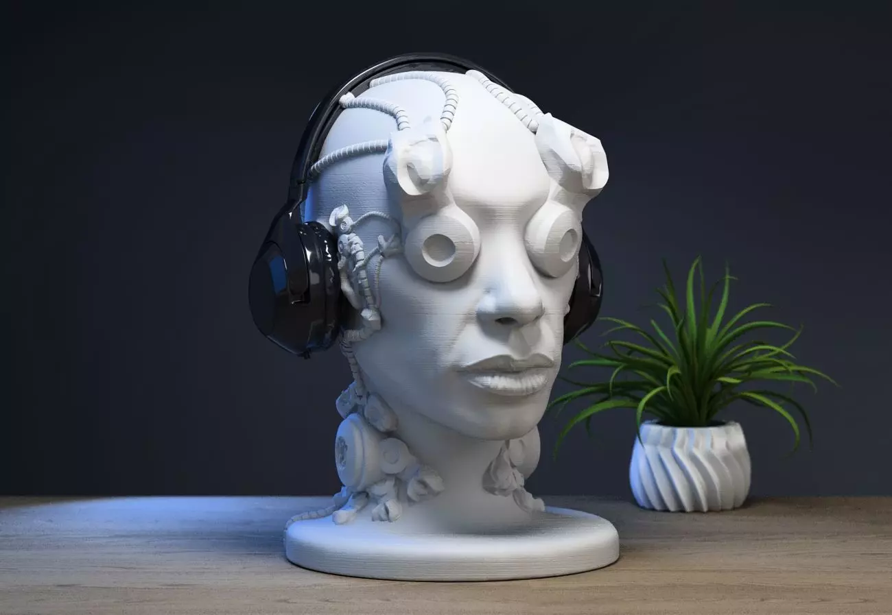 Robot human head Headphone Stand  Cyborg Headset Stand 3D print model_0
