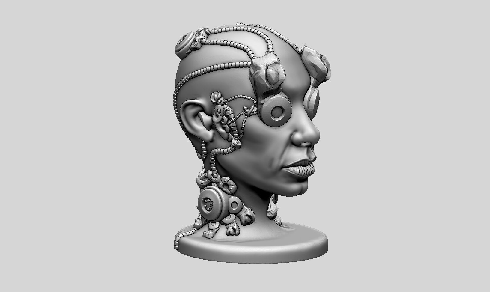 Robot human head Headphone Stand  Cyborg Headset Stand 3D print model_4