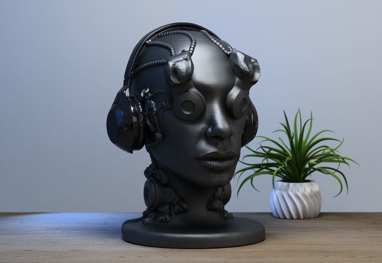 Robot human head Headphone Stand  Cyborg Headset Stand 3D print model_2