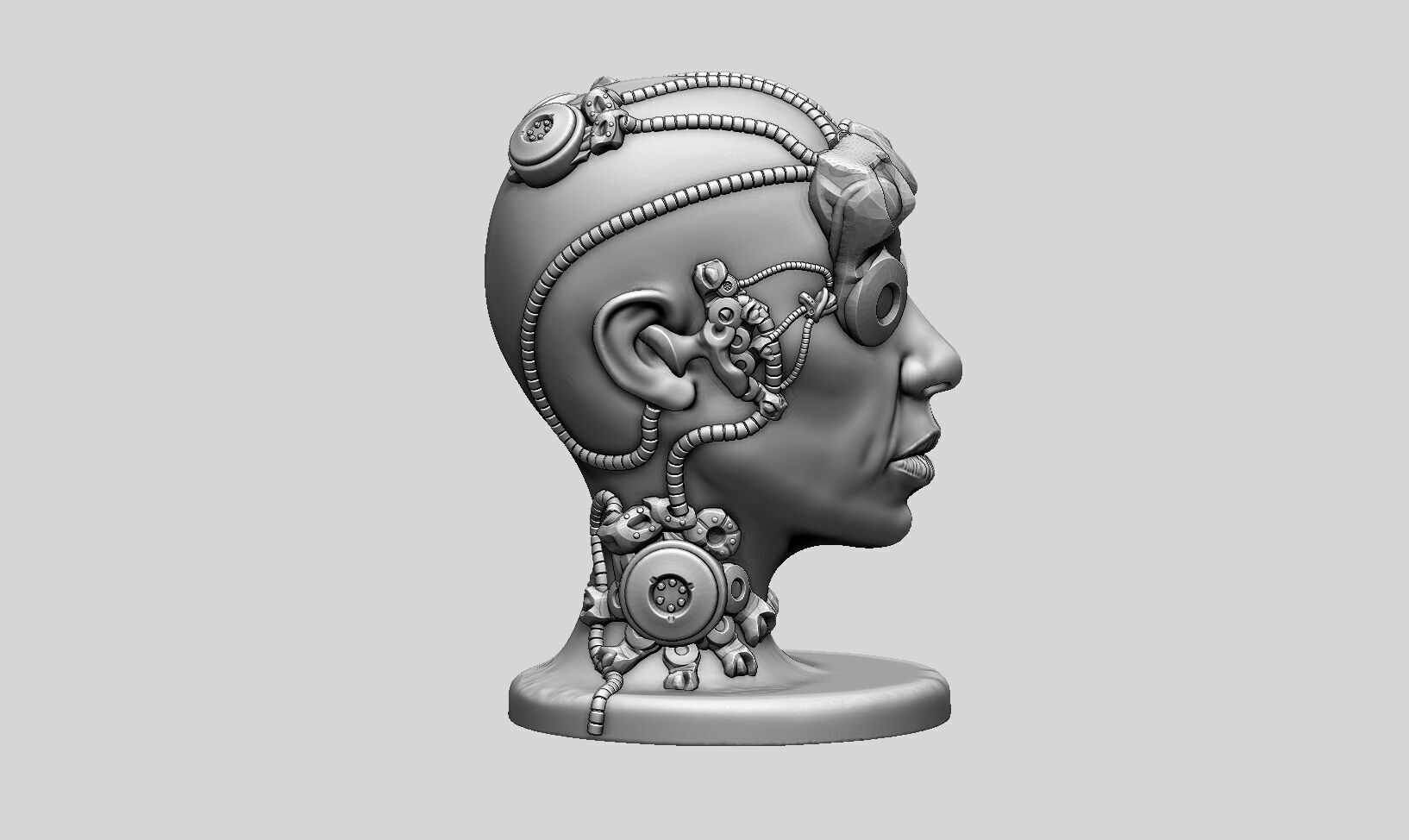 Robot human head Headphone Stand  Cyborg Headset Stand 3D print model_5