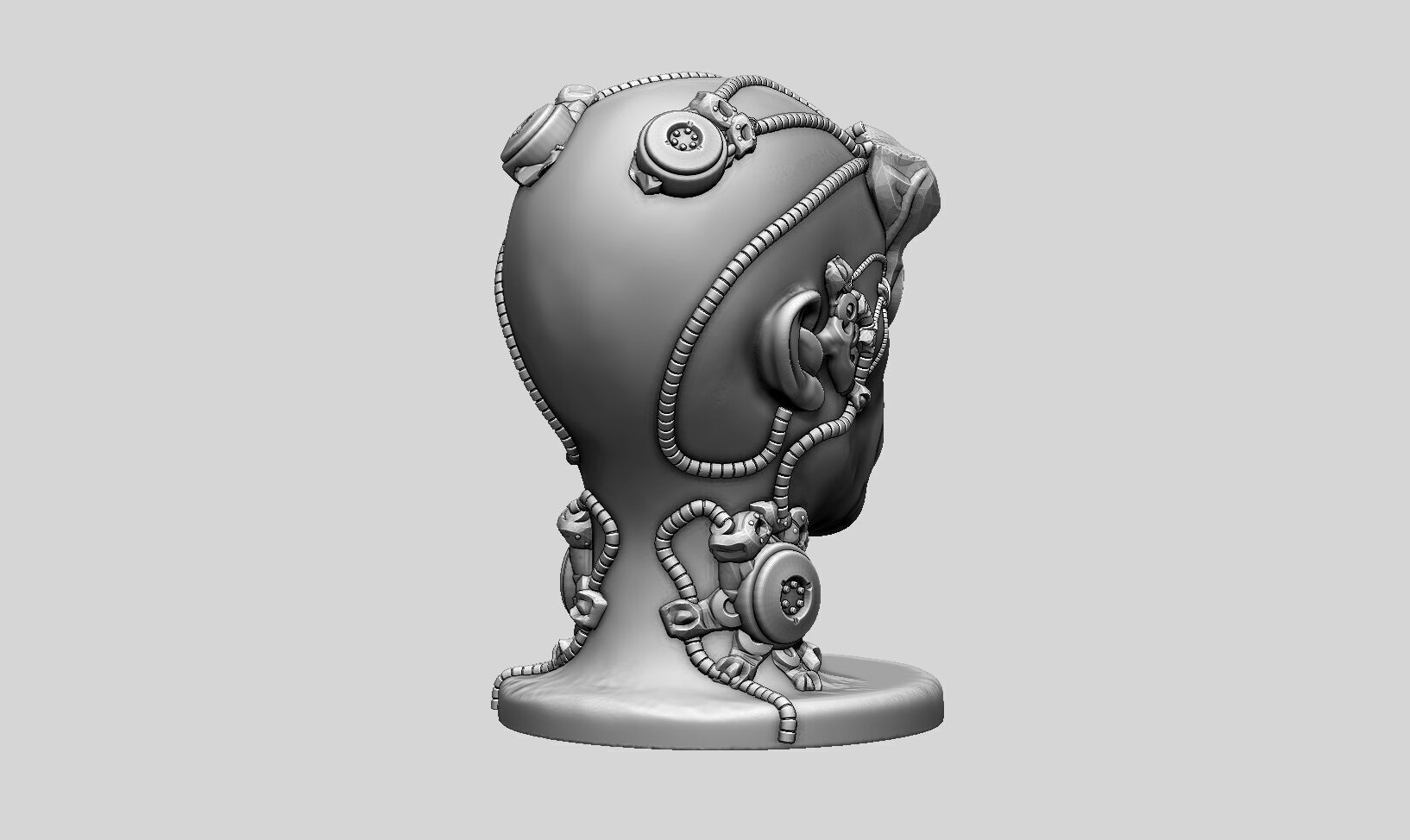 Robot human head Headphone Stand  Cyborg Headset Stand 3D print model_6