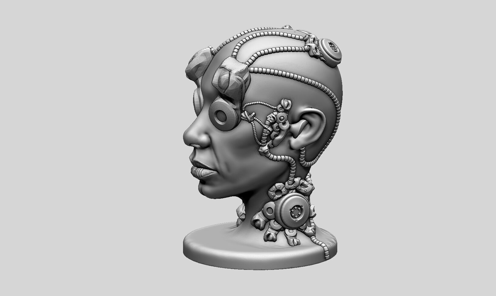 Robot human head Headphone Stand  Cyborg Headset Stand 3D print model_8