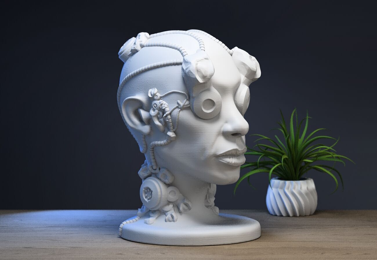 Robot human head Headphone Stand  Cyborg Headset Stand 3D print model_1