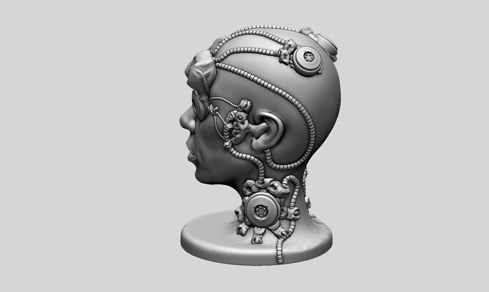 Robot human head Headphone Stand  Cyborg Headset Stand 3D print model_7